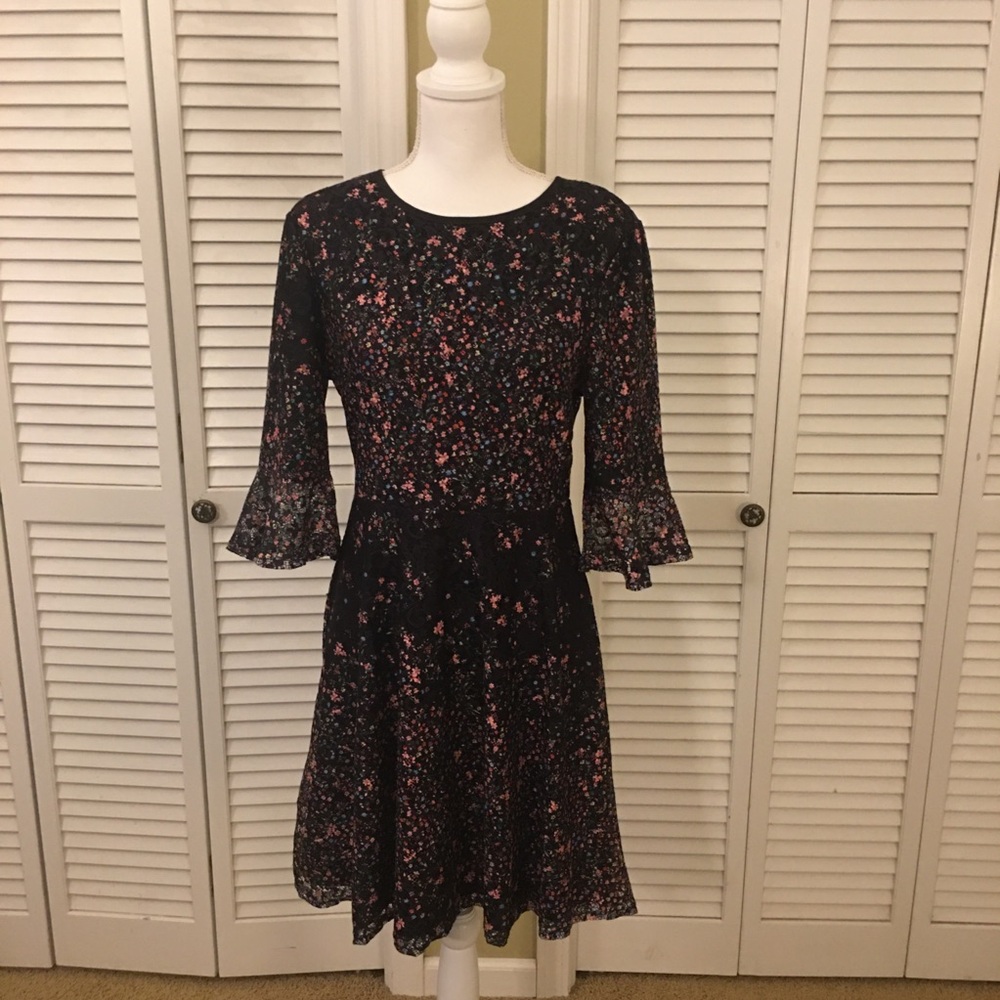 Papillon Black Floral Feminine Cottagecore Romantic Lace Dress Size M
